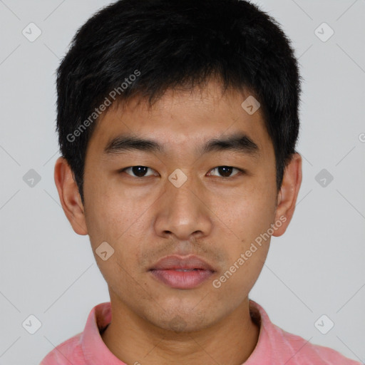 Neutral asian young-adult male with short  brown hair and brown eyes