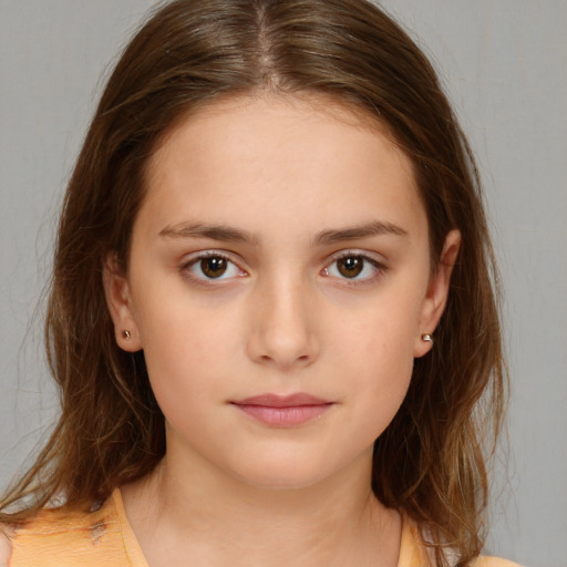 Neutral white child female with medium  brown hair and brown eyes