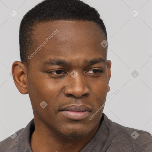 Neutral black young-adult male with short  brown hair and brown eyes