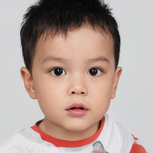 Neutral asian child male with short  brown hair and brown eyes