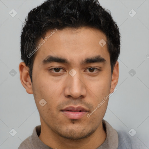 Neutral asian young-adult male with short  brown hair and brown eyes