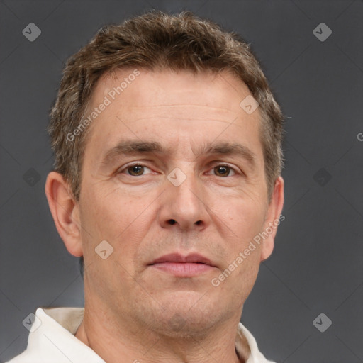 Neutral white adult male with short  brown hair and brown eyes