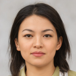 Neutral asian young-adult female with medium  brown hair and brown eyes