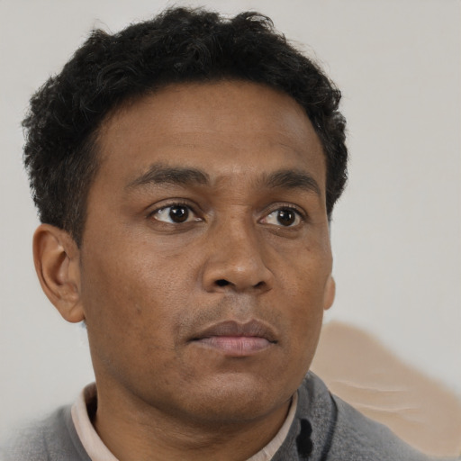 Neutral black young-adult male with short  brown hair and brown eyes