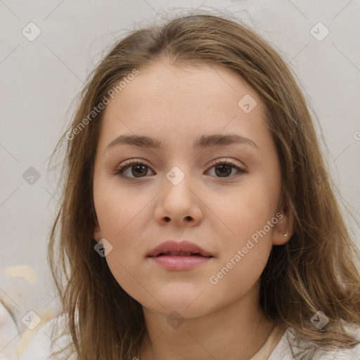 Neutral white child female with medium  brown hair and brown eyes