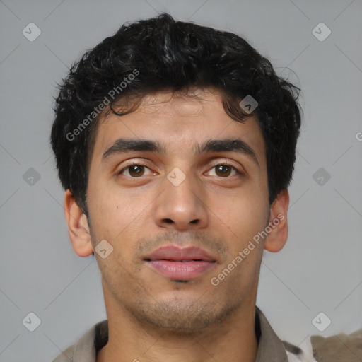 Neutral latino young-adult male with short  brown hair and brown eyes