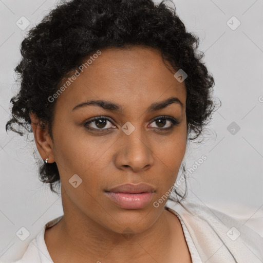 Neutral black young-adult female with short  brown hair and brown eyes