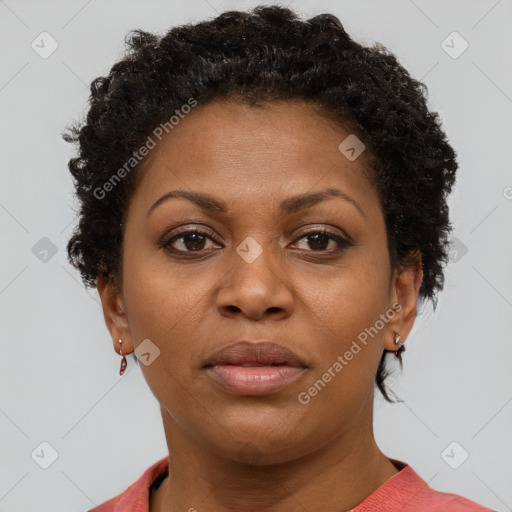 Neutral black young-adult female with short  brown hair and brown eyes