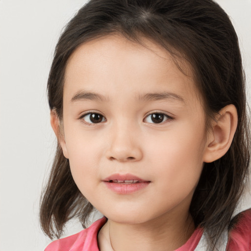 Neutral white child female with medium  brown hair and brown eyes