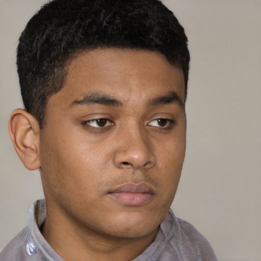 Neutral black young-adult male with short  brown hair and brown eyes