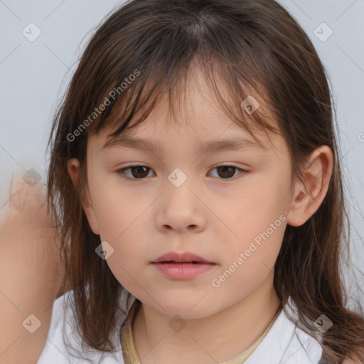 Neutral white child female with medium  brown hair and brown eyes