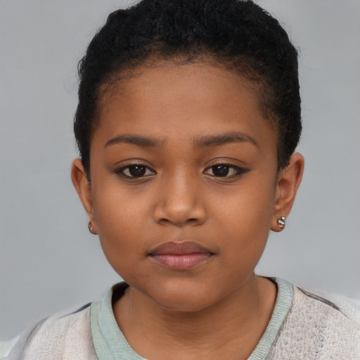 Neutral black child female with short  brown hair and brown eyes