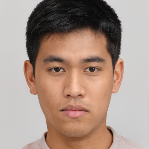 Neutral asian young-adult male with short  brown hair and brown eyes