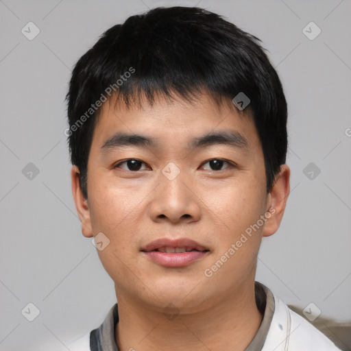 Neutral asian young-adult male with short  black hair and brown eyes