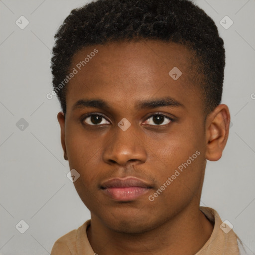 Neutral black young-adult male with short  brown hair and brown eyes