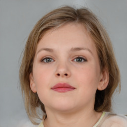 Neutral white child female with medium  brown hair and blue eyes