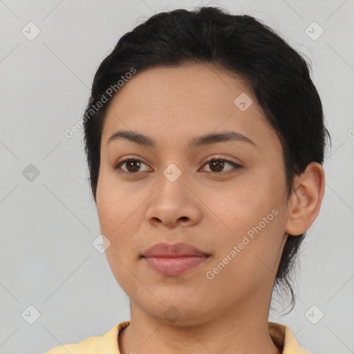 Neutral asian young-adult female with short  black hair and brown eyes