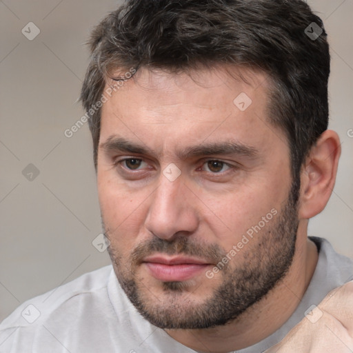 Neutral white adult male with short  brown hair and brown eyes