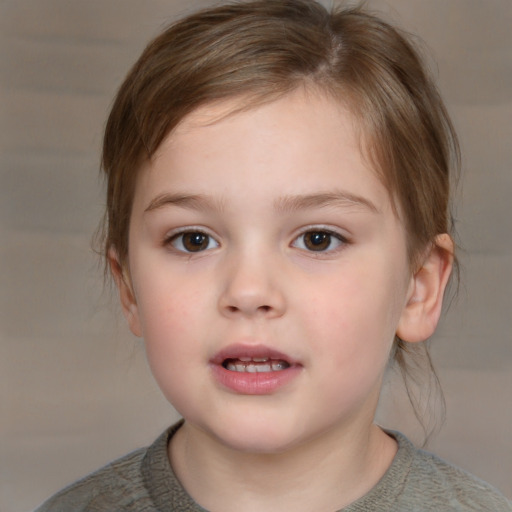 Neutral white child female with medium  brown hair and brown eyes