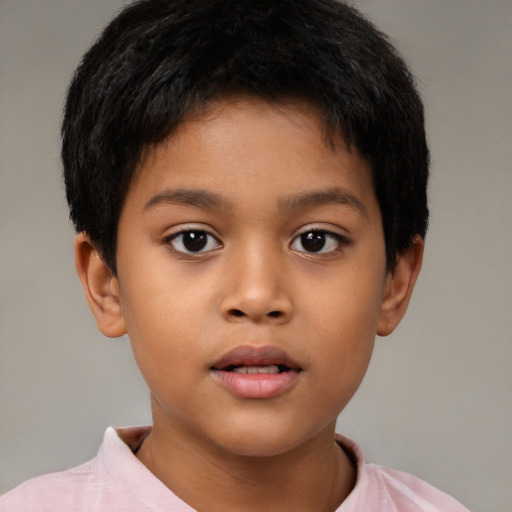 Neutral latino child female with short  brown hair and brown eyes