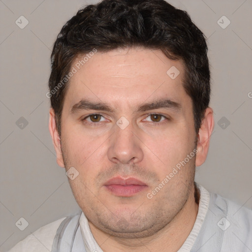 Neutral white adult male with short  brown hair and brown eyes