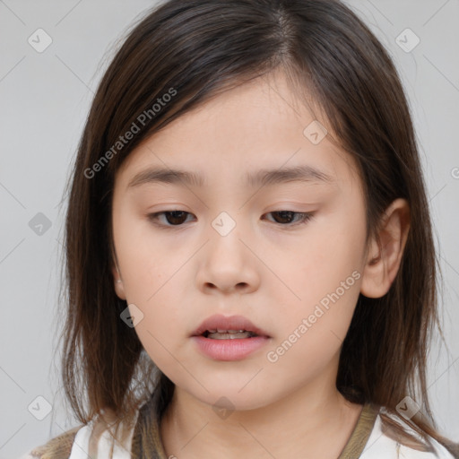 Neutral white child female with medium  brown hair and brown eyes