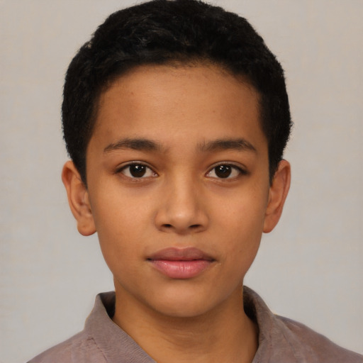 Neutral latino child male with short  black hair and brown eyes