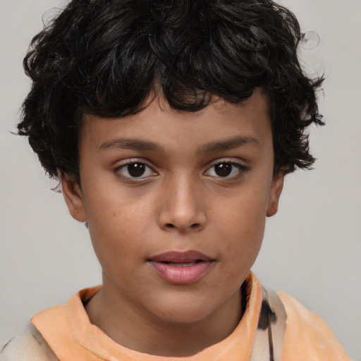 Neutral asian child female with short  brown hair and brown eyes