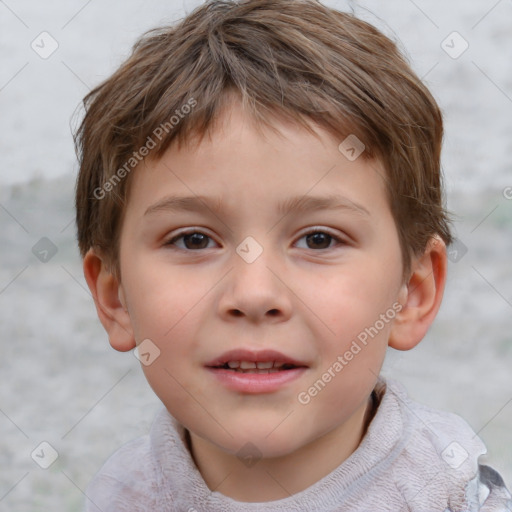 Joyful white child male with short  brown hair and brown eyes