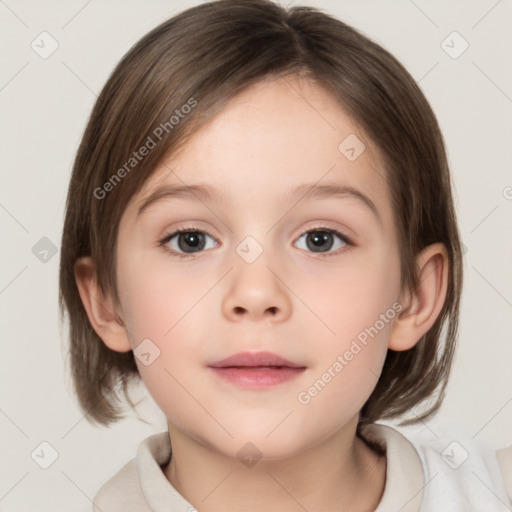 Neutral white child female with medium  brown hair and brown eyes