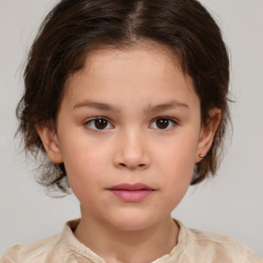 Neutral white child female with medium  brown hair and brown eyes