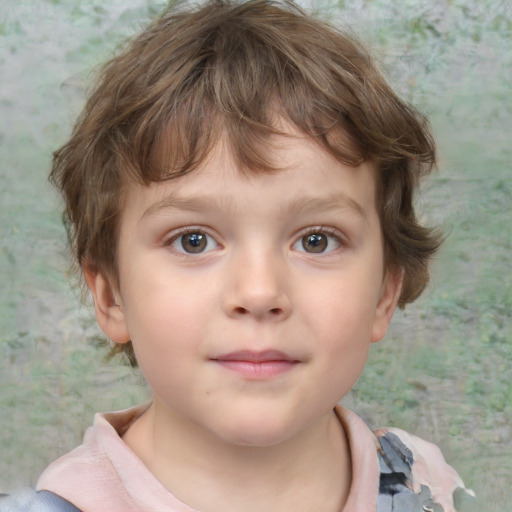 Neutral white child female with medium  brown hair and grey eyes