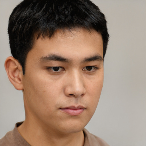 Neutral asian young-adult male with short  brown hair and brown eyes