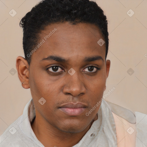 Neutral black young-adult male with short  brown hair and brown eyes