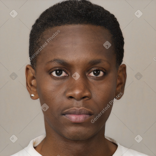 Neutral black young-adult male with short  brown hair and brown eyes