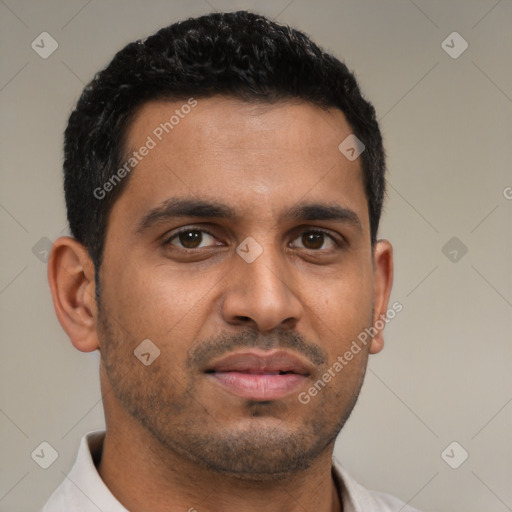Neutral black young-adult male with short  brown hair and brown eyes