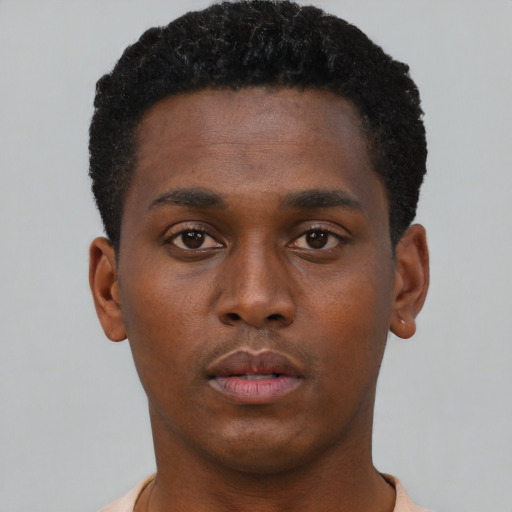 Neutral black young-adult male with short  brown hair and brown eyes