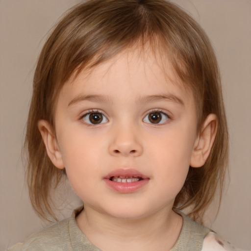 Neutral white child female with medium  brown hair and brown eyes