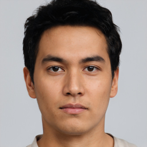 Neutral asian young-adult male with short  black hair and brown eyes