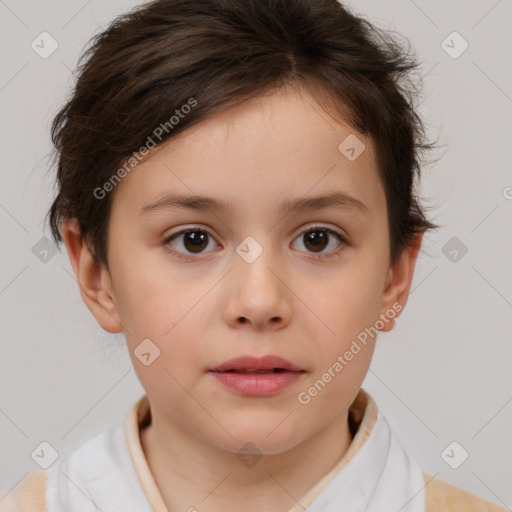 Neutral white child female with short  brown hair and brown eyes