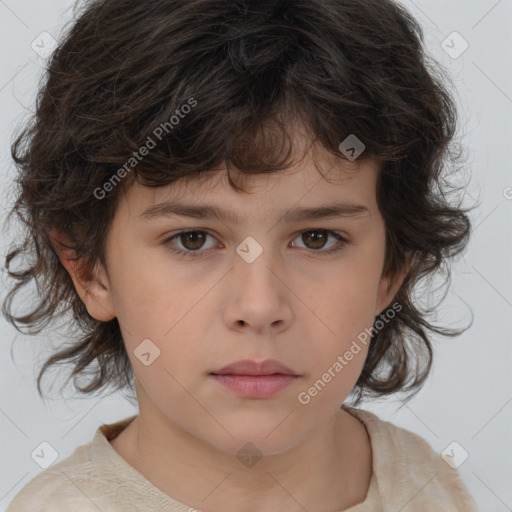 Neutral white child female with medium  brown hair and brown eyes