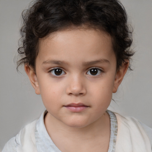 Neutral white child female with short  brown hair and brown eyes