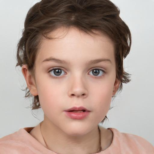 Neutral white child female with medium  brown hair and brown eyes