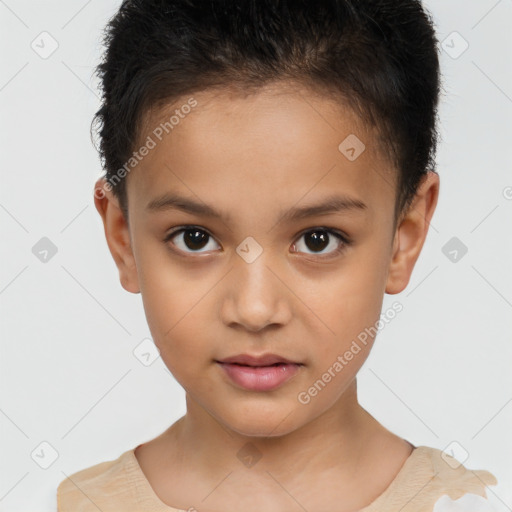 Neutral white child female with short  brown hair and brown eyes