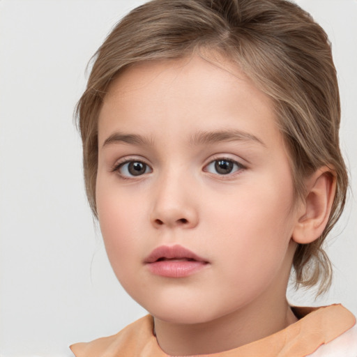 Neutral white child female with medium  brown hair and brown eyes