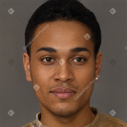 Neutral black young-adult male with short  brown hair and brown eyes