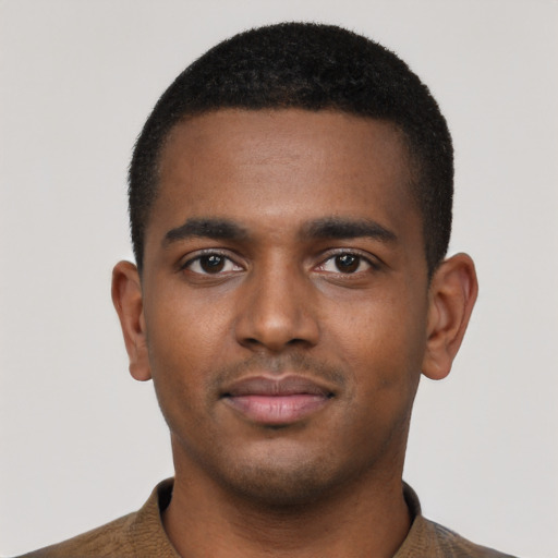 Neutral black young-adult male with short  brown hair and brown eyes