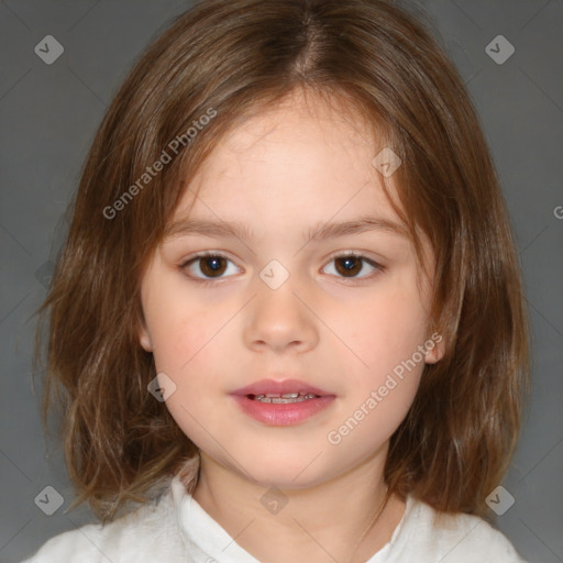 Neutral white child female with medium  brown hair and brown eyes