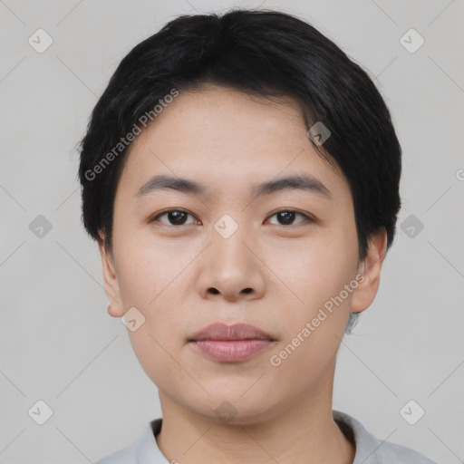 Neutral asian young-adult male with short  black hair and brown eyes