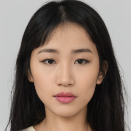 Neutral asian young-adult female with long  black hair and brown eyes